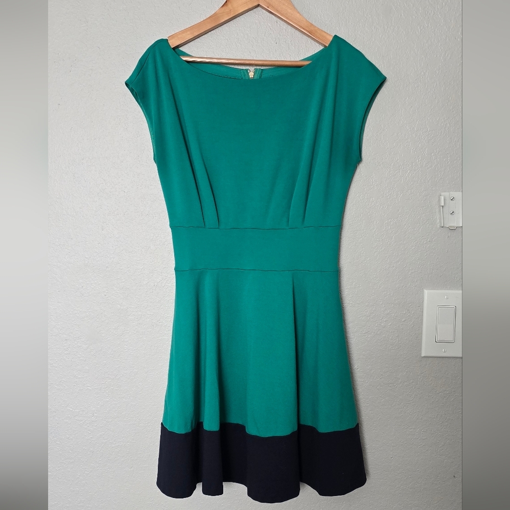 Kate Spade Fiorella Colorblock Ponte Mini Dress Green And Navy Blue Size XS